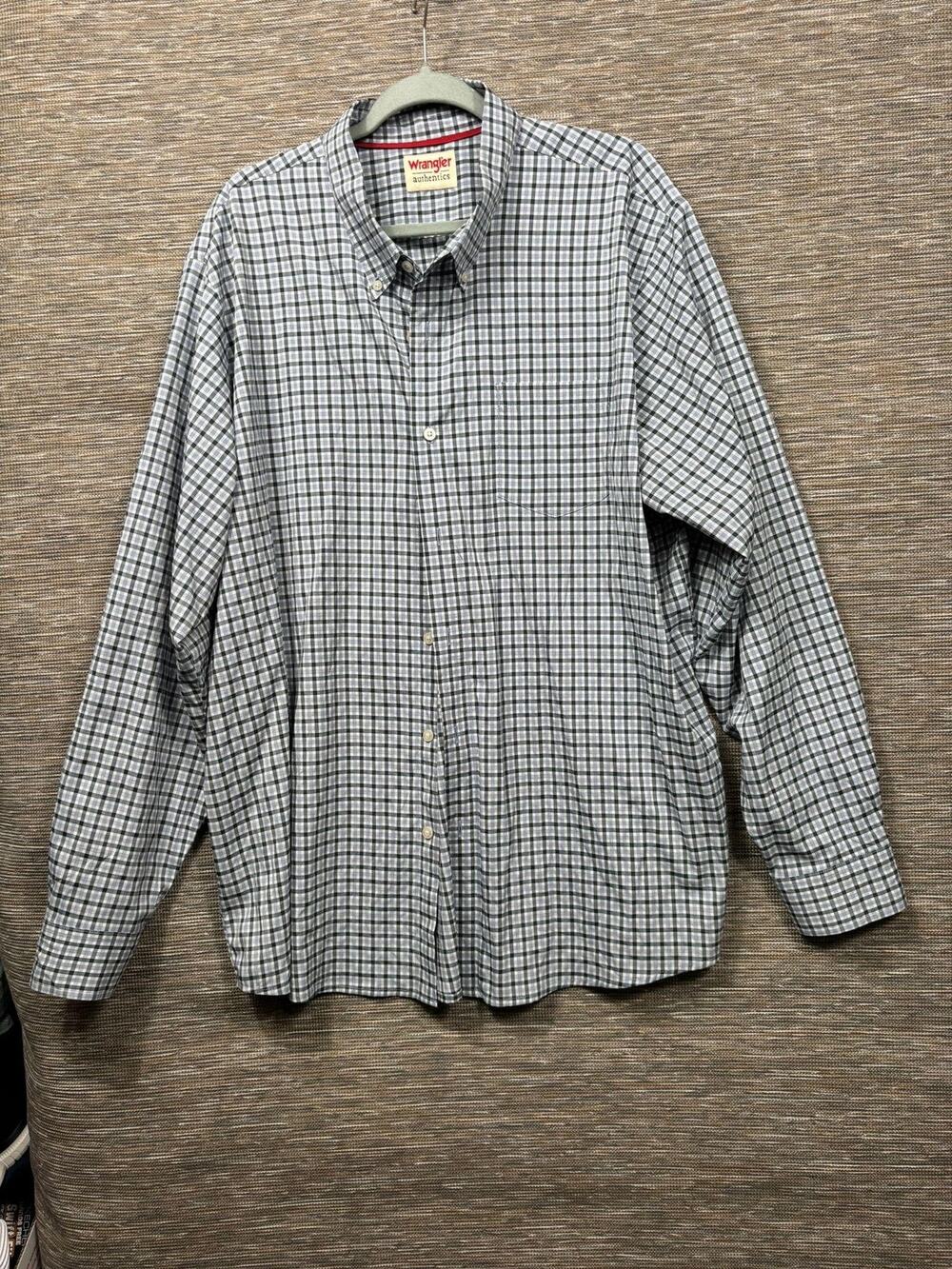 Wrangler Shirt Mens 2XL Blue Check Button Up Long Sleeve Casual Gingham